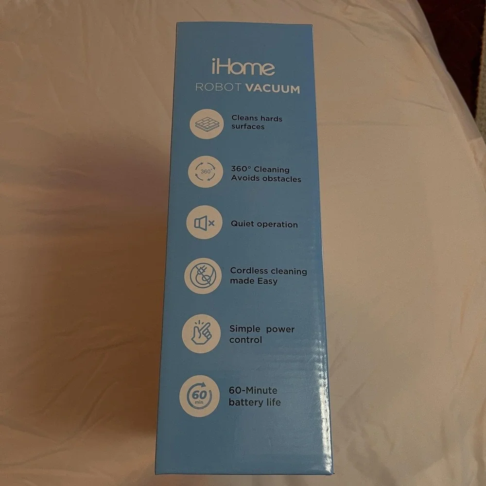 IHome Robot Vacuum Black Cordless Automatic Floor Cleaner Quiet 60 Min Battery‎